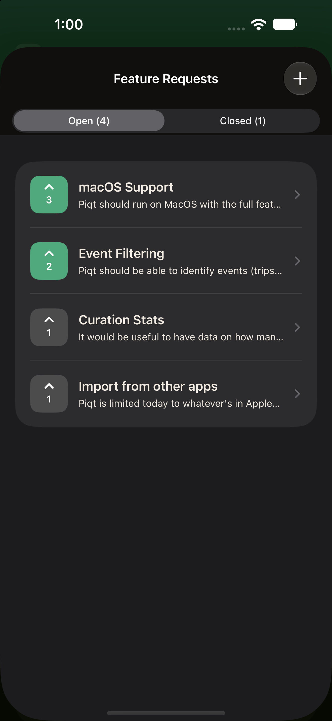 In-app form for providing feedback